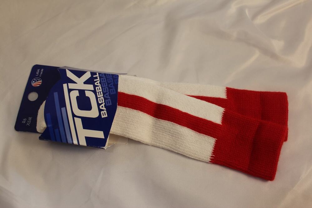 TCK Baseball Socks Youth XS/S Red White Stripe USA Made NWT Shoe size 8-12